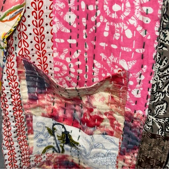 Raj Jacket Womens  Medium Patchwork Quilted Kantha Kimono Open Front Duster NWT - Picture 6 of 8